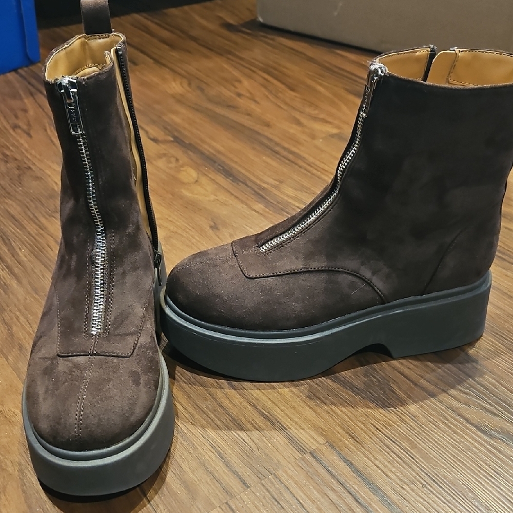 wild fable Brown Platform Ankle Boots with Front Zipper